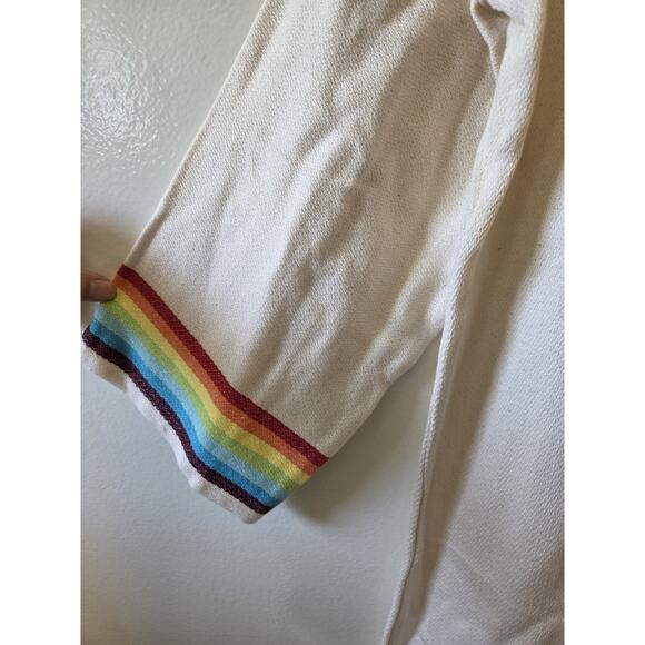 YAZD Tie Robe Size S/M Cream Rainbow Toweling Lounging Luxury Mid Length Soft - Picture 5 of 8